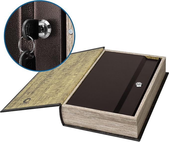 Barska Large Antique Book Lock Box with Key Lock , 8.75" x 2.75" x 13", black | Steel safe door with magnetic closure and key lock for jewelry, passports and documents - Image 6
