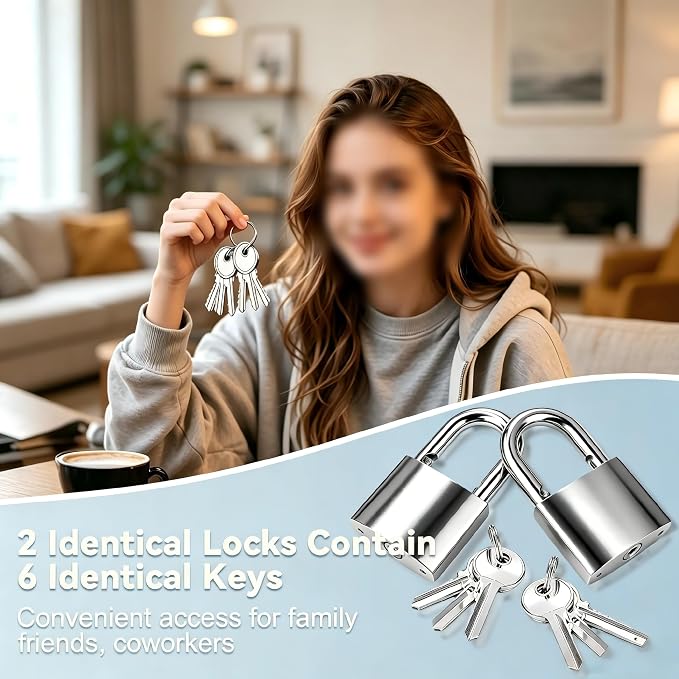 2 Pcs Small Locker Lock with 3 Keys Alike, Silver Lock Keyed Padlock, Luggage Padlocks for Travel Bags, Securing Luggage, Toolbox, Gym Locker - 32mm(1.25in) - Image 6