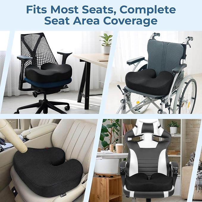 5 STARS UNITED Seat Cushion - Memory Foam Chair Cushion for Tailbone Pain Relief - Ergonomic Support for Coccyx, Sciatica & Butt - Office, Desk & Gaming Chair, Car Seat, Wheelchair, Black Mesh - Image 5