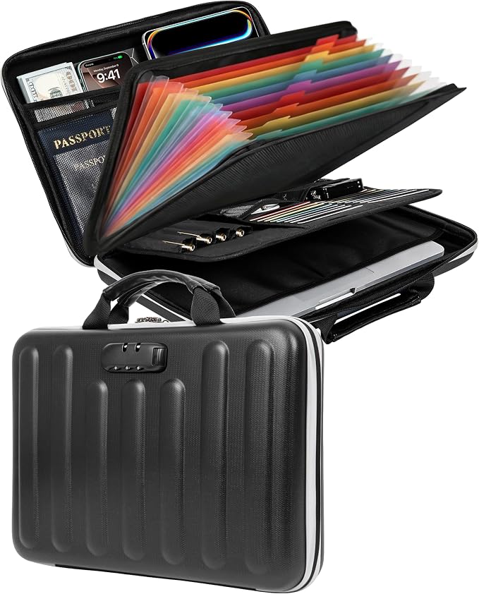 DOZAWA Fireproof Document Box, Waterproof Hard File Organizer with Lock | UL-94 VTM-0 certified 8-layer document box withstands up to 5200°F, featuring waterproof zippers for total file safety, Black by DOZAWA
