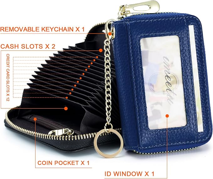 imeetu RFID Credit Card Holder, Small Card Wallet Women, Leather Card Case | Genuine Leather Women's Card & id Cases, Change Coin Purse with Zipper Keychain id Window, 20 Colors & 3 Styles, Daily, Gifts - Image 3