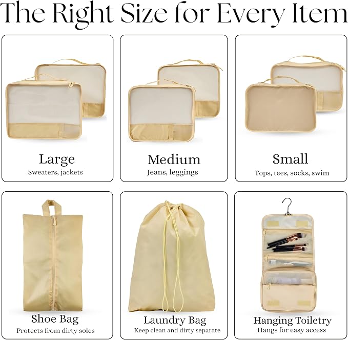 Packing Cubes Set – Cute Packing Cubes for Travel, Luggage Organizer Bags for Suitcase, For Kids & Family, Floral, Neutral & Aesthetic Travel Organizer Set-Beige - Image 3