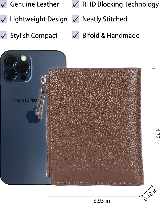 Women's RFID Blocking Leather Small Compact Bi-fold Zipper Pocket Wallet Card Case Purse with id Window - Image 4