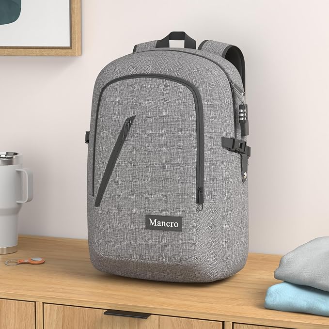 Mancro 17.3 Inch Business Laptop Backpack Anti-Theft Travel Backpack | Large Travel Computer Bag Lightweight Work Backpack Daypack with Lock and Laptop Compartment for Men Women, Grey - Image 2