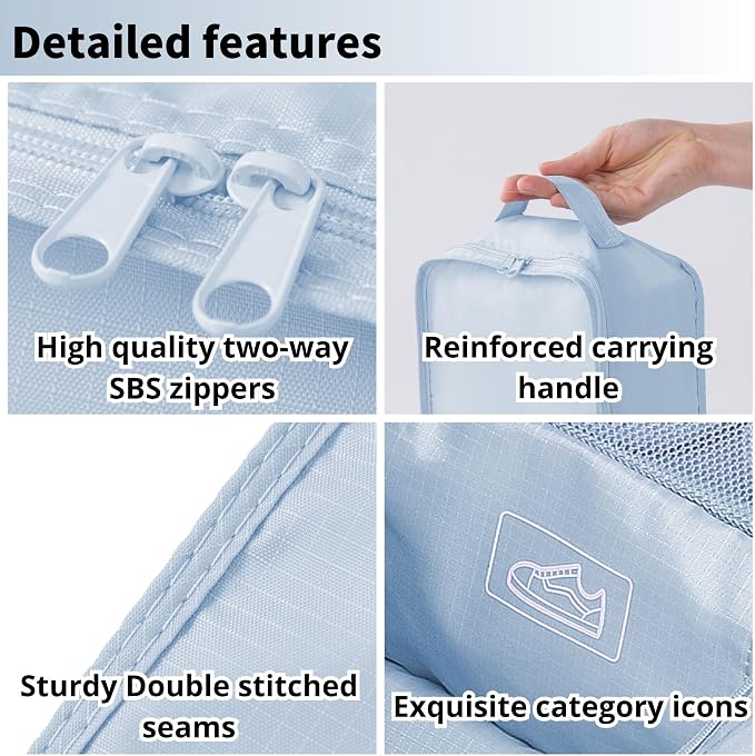 tianzong Travel Shoe Bag with Handle Holds 2 Pairs of Shoes, Shoe Packing Cubes for Travel (Blue, 2 Pack) - Image 4