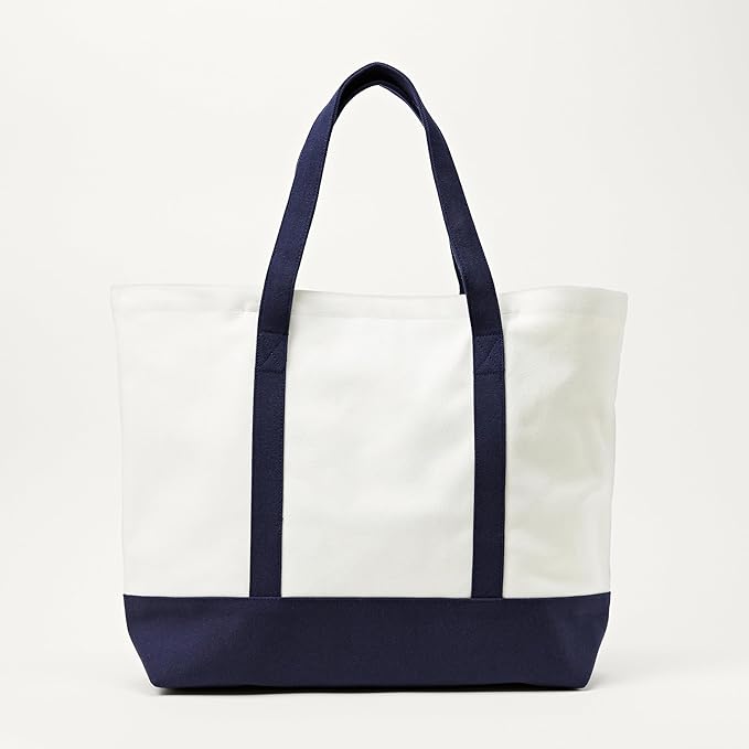 Amazon Essentials Unisex Adults' Large Heavy Duty Canvas Beach Tote Bag, Natural/Navy, One Size - Image 5