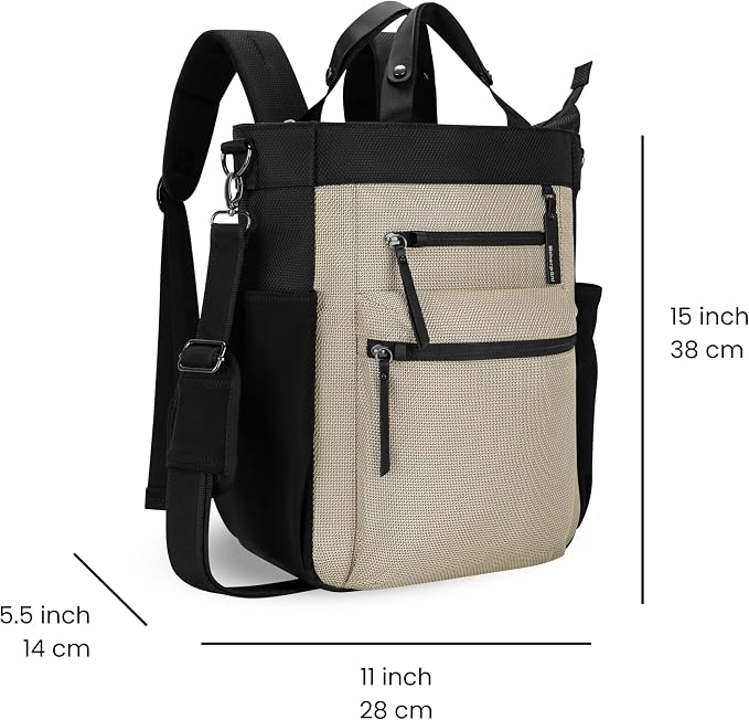 Sherpani Soleil, Anti Theft Convertible Backpack, 3 in 1 Tote, Crossbody Purse, 18L Travel Bag, Fits 13” Laptop (Straw Signature) | 18L Travel Shoulder Bag, Everyday Crossbody Purse, RFID Protection, Business Daypack, Travel Gift for Women, Fits 13" La... - Image 3