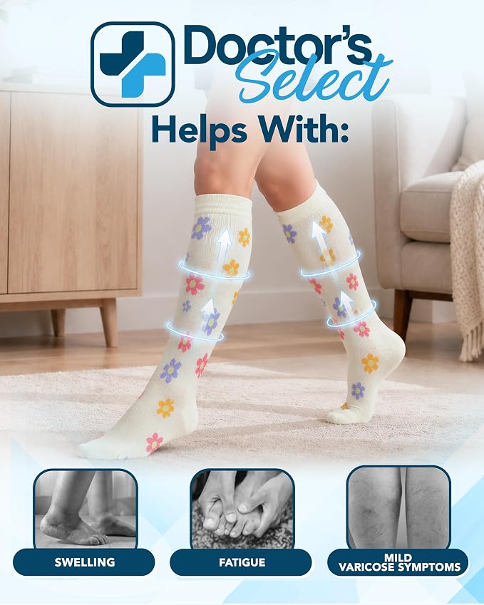 Doctor's Select® Bamboo Viscose Light Compression Socks for Women & Men - 3 Pairs, 8-15 mmHg Compression Socks, Knee High - Image 3