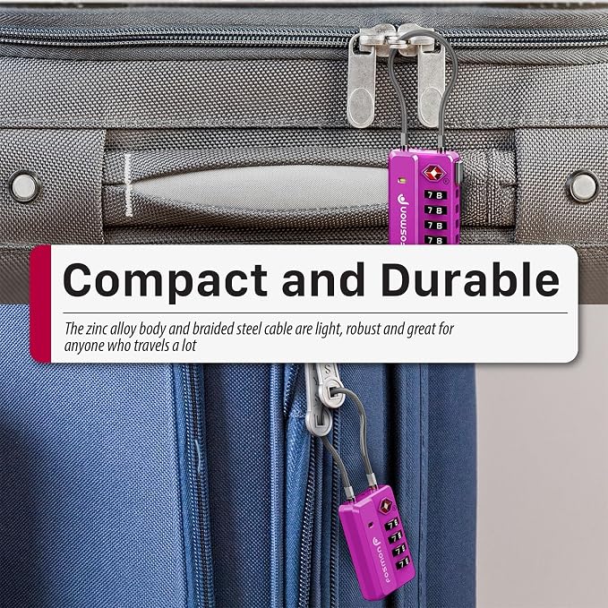 Fosmon TSA Approved Luggage Locks, 4 Digit Combination Cable Travel Lock for Suitcase & Backpack, Heavy Duty Metal Body Padlock with Open Alert Indicator (Purple, 2 Pack) - Image 6