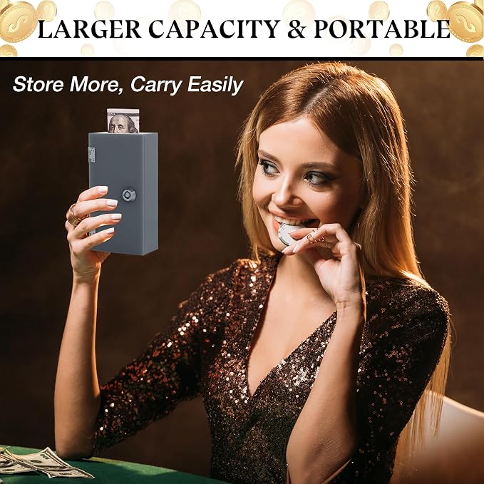 Acrylic Cash Box for Gambler Pocket Size, Winners Bank with 2 Keys Storage Bag, Compact Portable Secure Money Organizer Safe Lock Box for Casino, Control Gambler,Grey,1 Pack - Image 6