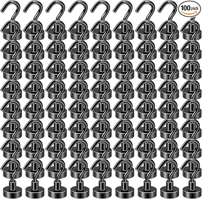 DIYMAG Magnetic Hooks 100pcs 30lbs Cruise Essentials 2026 Magnet Hook Black | Neodymium Heavy Duty Strong Magnets Hanging Ship Cabins Refrigerator Fridge Classroom Beach Vacation Kitchen Grills Home Tool by DIYMAG