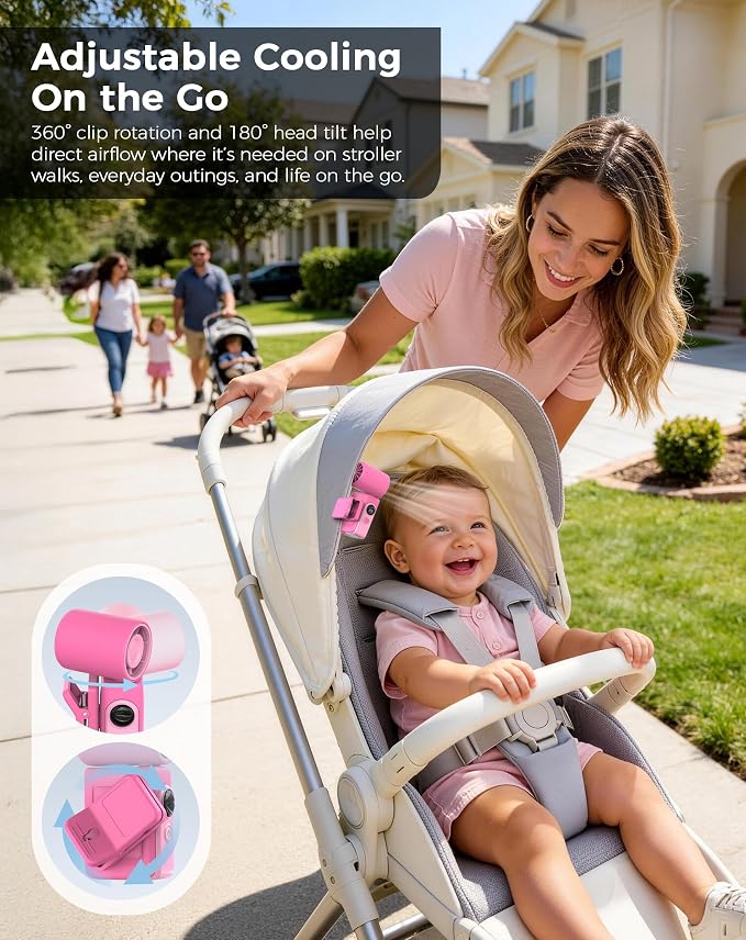 Hotsales Clip-On Portable Fan for Strollers, Handheld Turbo Fan for Travel | Small But Mighty Mini Fan, Detachable 360° Rotating Clip, LED Display, Rechargeable, Summer Outings, Gifts For Women And Men - Image 4