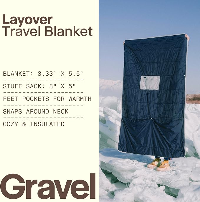 Gravel Layover Travel Blanket – Ultra-Light Compact Blanket for Camping and Outdoor Adventures - Down Alternative Portable Travel Blanket for Layovers & Road Trips (Blue) - Image 2