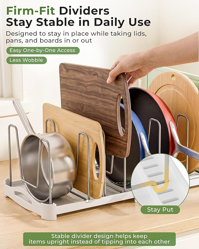 EVERIE Adjustable Bakeware Organizer Pot Lid Holder Rack for Pots, Cake Molds, Cutting Boards, Mats, Cookware, GS02SS, Pack of 2 - Image 4