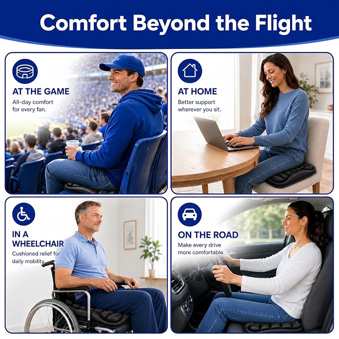 Airplane Seat Cushion, Air-Cell Travel Cushion for Long Flights, Inflatable Portable Seat Pad with Built-in Pump for Air Travel, Car, Office Chair and Wheelchair - Image 7