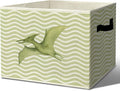 Vintage Dinosaur Boy Nursery Storage Bins Box with Handles Organizer Basket | pterodactyl foldable basket for organizing, dino green stripe collapsible toys clothes for playroom toddler bedroom, 10x14 in by Unknown