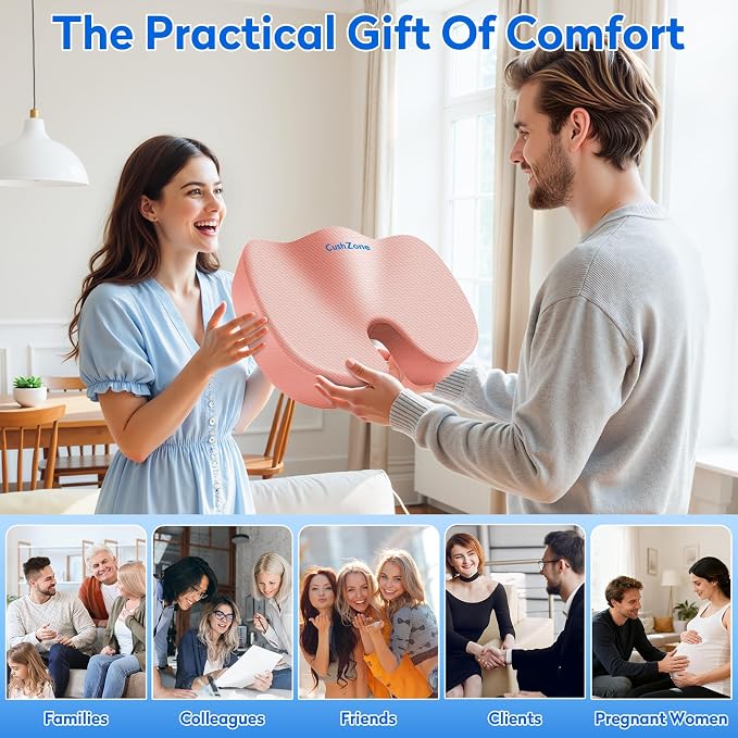 CushZone XXL Memory Foam Seat Cushion for Office & Car, Pink | U-shaped Coccyx Cutout, Contoured Design, Breathable Removable Mesh Cover, Non-Slip Base, Carry Handle - Image 6