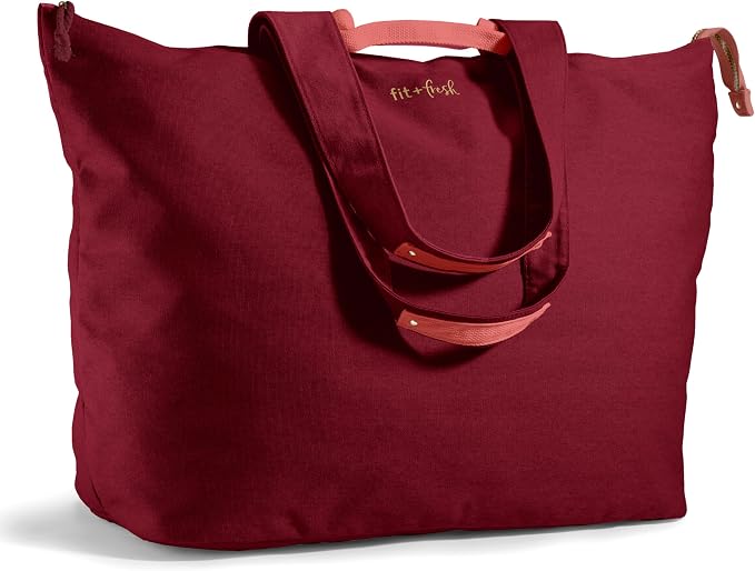 Fit & Fresh All The Things XL Beach Bag for Women, Oversized Travel Tote | Zip Closure, 3 Interior Pockets, 1 Large Zip Pocket, Dual Carry Handles, Canvas Weekender - Pool, College, Laundry, Groceries by fitfresh