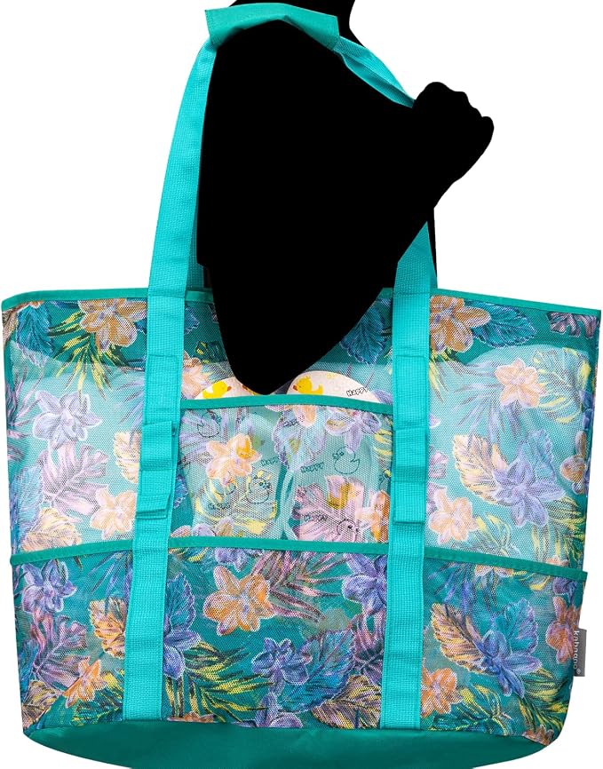 KABAQOO Mesh Beach Bag, Extra Large Beach Bags with 9 Pockets & Zipper Waterproof Lightweight Beach Tote for Beach/Pool Trip - Image 6