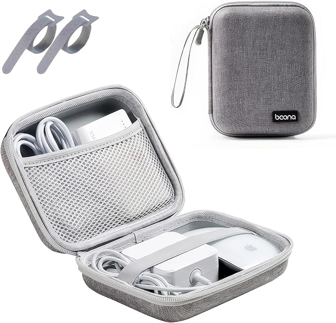 Portable Charger Organizer Case for MacBook, Grey EVA | Portable travel storage pouch, waterproof for laptop accessories, Magic Mouse, power bank and charging cords by HOMEGYMFREE
