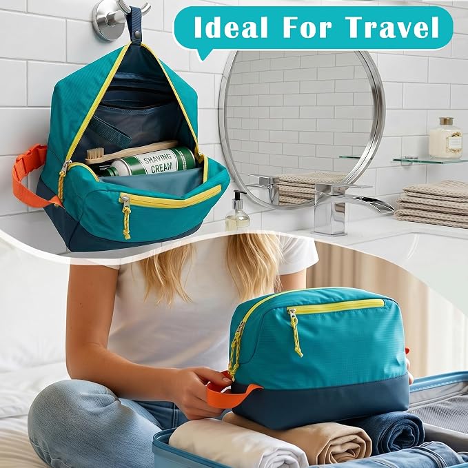 Waterproof Makeup Bag For Women Girls Men,Two-Tone Colorblock Travel Toiletry Bag With Wet Pocket & Removable Transparent Bag, 8L Large Capacity Lightweight Vacation Essentials (Light Blue+Dark Blue) - Image 3