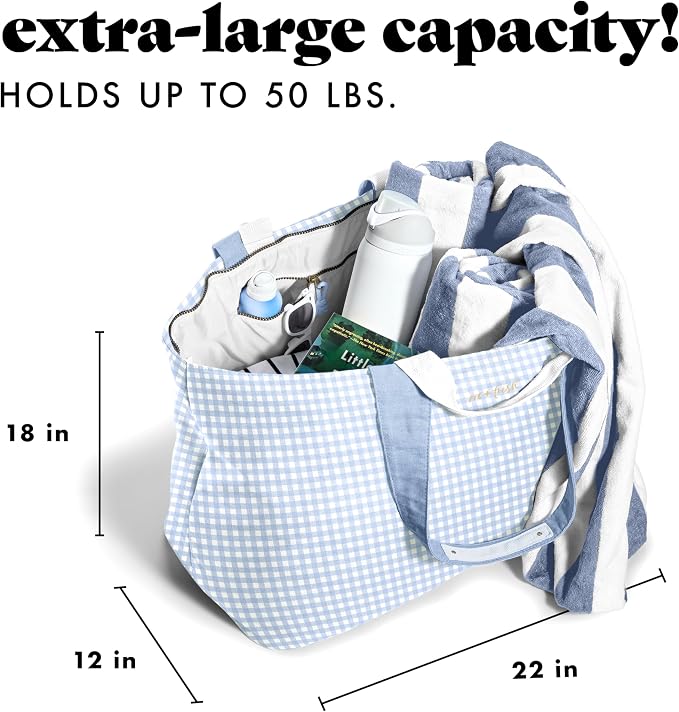 Fit & Fresh All The Things XL Beach Bag for Women, Oversized Travel Tote | Zip Closure, 3 Interior Pockets, 1 Large Zip Pocket, Dual Carry Handles, Canvas Weekender - Pool, College, Laundry, Groceries - Image 3