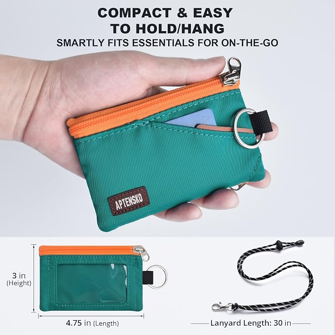 RFID Blocking Travel Wallet with Adjustable Lanyard, Small Nylon Zipper Pouch and Badge Holder for ID, Credit Cards, Cash, Keys, Commuters (Turquoise) - Image 4