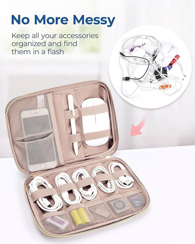 BAGSMART Electronics Organizer Travel Case, Cable SD Card Phone Accessories Organizer Bag for Women Travel Essentials, Warm Grey - Image 2