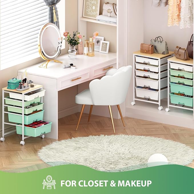 Goovilla Rolling Cart with 5 Drawers for Craft, Art, Dorm, Office, Green | Utility Cart Organizer With 5 Removable Drawers and Wooden Tabletop, Lockable Rolling Storage Organizer for Classroom, Home - Image 8