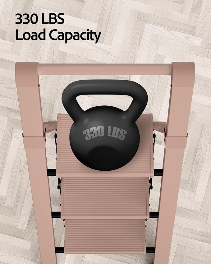 Taranta 3 Step Ladder,Aluminum Step Stool Foldable-Peach Pink | Folding Ladder with Handgrip,Wide Top Pedal,330lbs Capacity Stepladder for Home,Office,Kitchen - Image 4