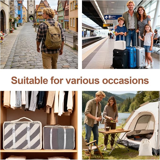 Packing Cubes for Travel, 8 Set Luggage Organizer Bags Travel Cubes for Packing Compression Luggage Cubes for Suitcase Carry on Travel Essentials with Laundry & Toiletry Bag(beige) - Image 6