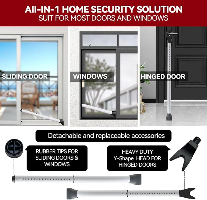 AceMining Door Security Bar, Patio Door Lock, 20-50 in | Sliding Glass Door Security Bar for Patio Door, Window Security and Door Stopper Protection, White - Image 2