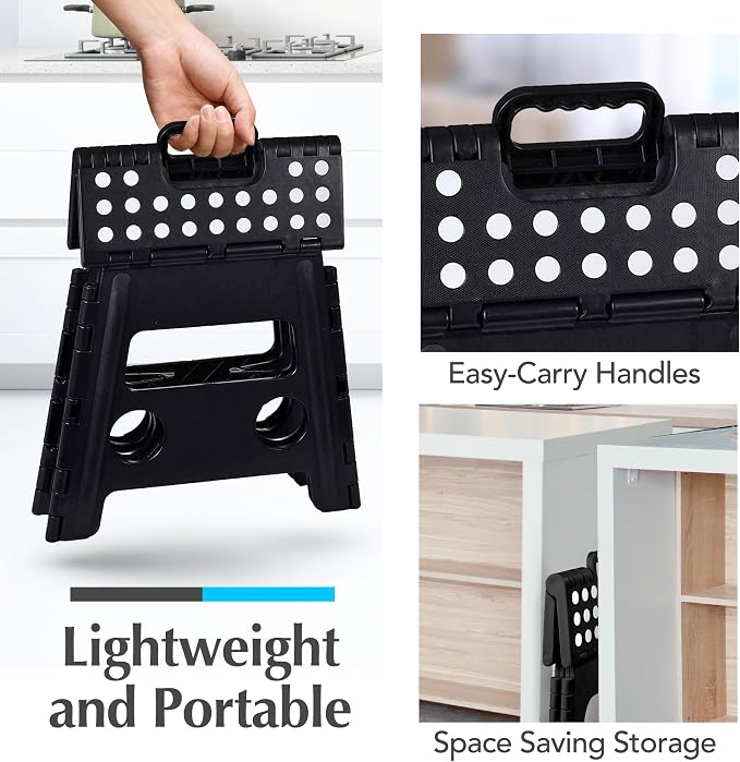 Handy Laundry Folding Step Stool 13 Inch, Black, Non-Slip Holds 300 lbs | 13 Inch, Black, Foldable Collapsible Step Stool, Non-Slip, Holds 300 lbs, Kitchen Bathroom Bedroom, Adults - Image 6