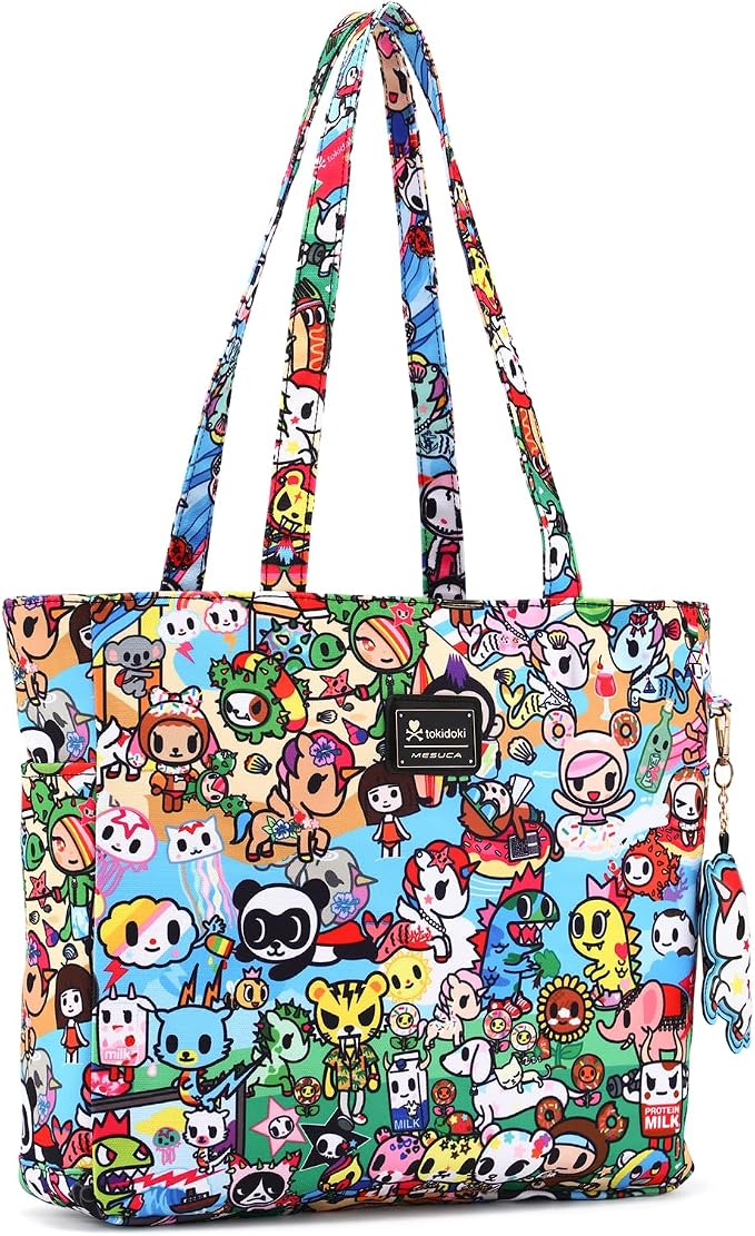 tokidoki Unicorno Foldable Tote Bag for Women, Canvas Tote Bags with Doll Portable Shoulder Handbag for school Work Travel by Tokidoki