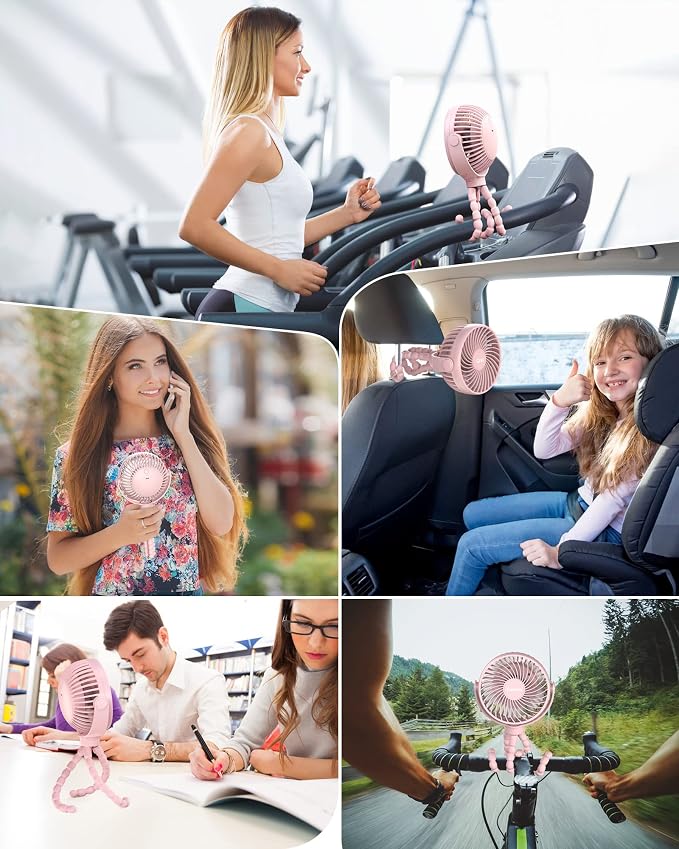 Coohea Clip on Stroller Fan, Rechargeable Long-Lasting Power Wind Fan, Pink | 4000mAh Battery Operated, 360° Rotatable Flexible Tripod, 3 Adjustable Speed, Portable Fan for Car Crib Backseat Beach Travel - Image 7