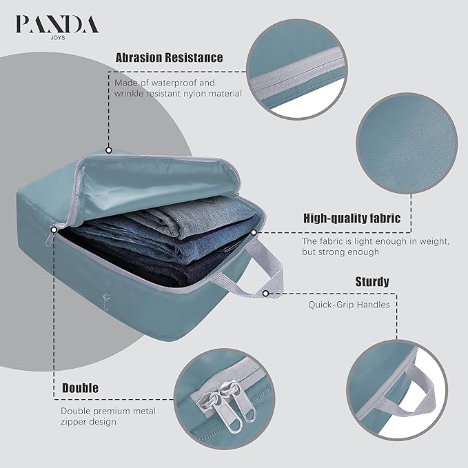 4 Set Compression Packing Cubes Travel - Travel Accessories Expandable Packing Organizers for Carry On - Essentials Luggage Bags - Dark Blue - Image 4