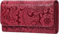 GOIACII Leather Wallets for Women RFID Blocking Western Clutch Red | Embossed Design, Trifold, Large Billfolds, Vintage Flower, Ladies Purses with Zipper Coin Pocket by GOIACII