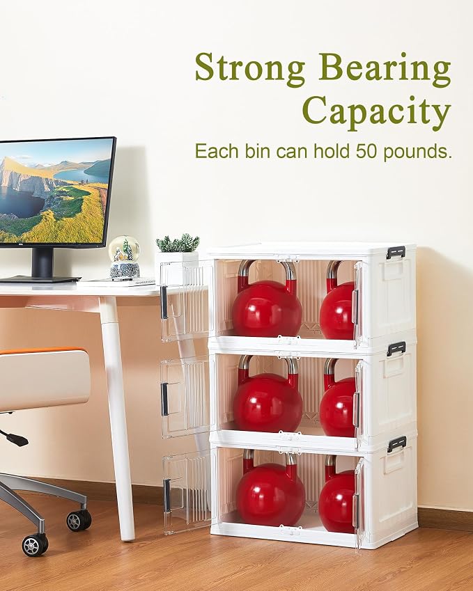 OlarHike 144QT Storage Bins with Lids for Closets, Office, Dorm, 3 Pack | Multi-Lid, Lockable Cabinet, Doors & Wheels, Foldable & Collapsible, Stackable Organizers, Plastic Drawers, School, Game Day - Image 8