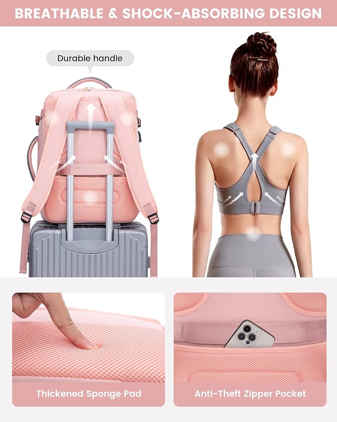 LOVEVOOK Large Travel Backpack for Women, TSA Carry on Backpack for Airplanes, 40L Personal Item Travel Bag for Women fits 17" Laptop,Waterproof Carry on Bag Airplane Approved with 3 Packing Cubes - Image 7