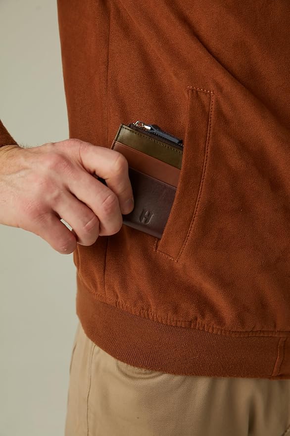 RFID Blocking Zipper Wallet, Slim Business Card Holder, Men & Women, Handcrafted Full-Grain Leather, Gift Box & Pouch, Christmas & Birthday, Brown (Plus Colors) - Image 3
