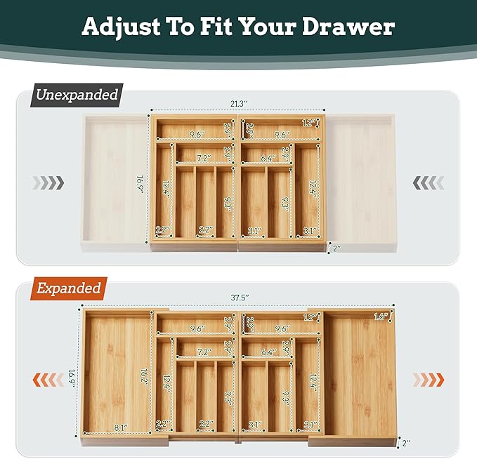 Silverware Organizer Large, Magnetic Connected Expandable 13 Slots Silverware Drawer Organizer From 21 to 37.4 Inches, Adjustable Flatware and Cutlery Holder, Bamboo Utensil Tray for Kitchen Natural - Image 4