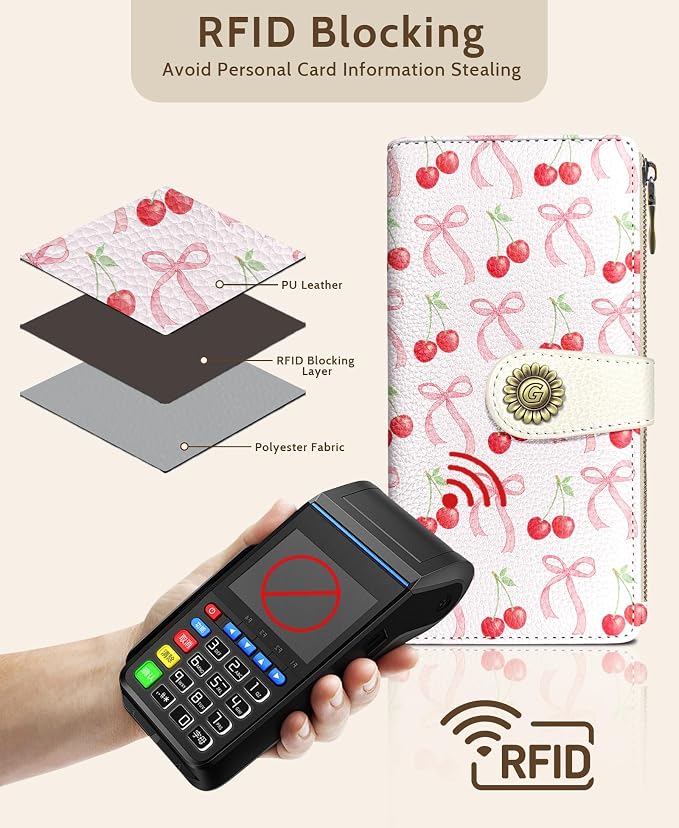GIANCOMICS Cute Womens Wallet RFID Blocking, Bow Credit Card Holder Bifold | Billfold, Cute Cash Purse, Travel Zipper Coin Pocket, Compact Clutch, PU Leather, ID Window, 11 Card Slots, Ladies Gift Woman - Image 4