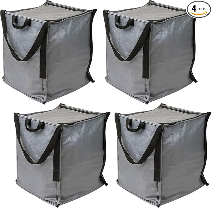 DURASACK 22-Gallon Zipper Top Heavy Duty Storage Tote Bags, 4-Pack, Gray | Rugged Woven Polypropylene Moving Bag, Reusable Self-Standing Design, Holds up to 500 Pounds by DURASACK