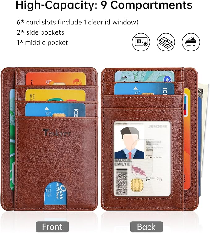 Teskyer Slim Minimalist Wallet for Men, RFID Front Pocket Card Holder | Ultra Slim Front Pocket Design, 8 Card Slots, RFID Protection, Smooth Faux Leather for Everyday Carry - Image 4