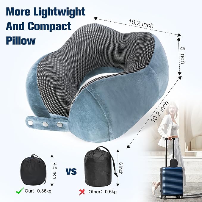 Cirorld Neck Pillow for Traveling, Travel Pillows for Airplanes,100% Pure Memory Foam Travel Neck Pillow, Adjustable Flight Pillow, Portable Plane Accessories with Eye Mask, Earplugs, Carry Bag - Image 3