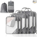 Compression Packing Cubes 8 Set, Compressible Space-Saving Packing Cubes for Travel - Compression Bags, Luggage Organizer, Travel Essentials for Women, Beige by NICOSHOW