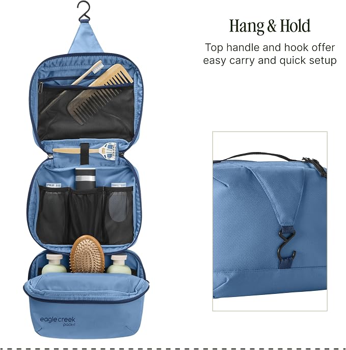 Eagle Creek Pack-It Trifold Toiletry Kit, Blue Dawn | Dopp Kit Toiletry Organizer with Padded Interior, Durable Hanging Hook and Large Compartments, Water-Resistant and Washable - Image 5