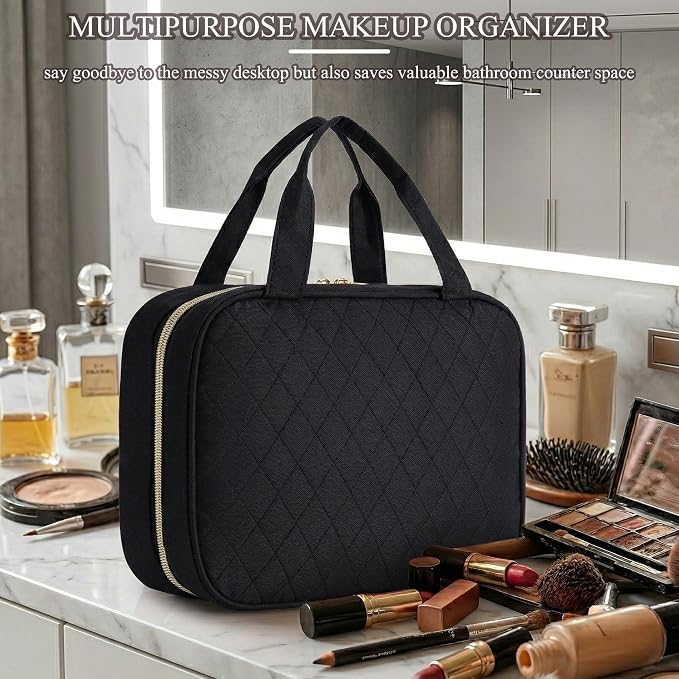Travel Toiletry Bag for Women, Large Hanging Makeup Cosmetic Bag, Black | Big Compartment but Portable, Water-resistant Makeup Organizer Bags for Accessories, Shampoo, Full-size Container, Toiletries - Image 2