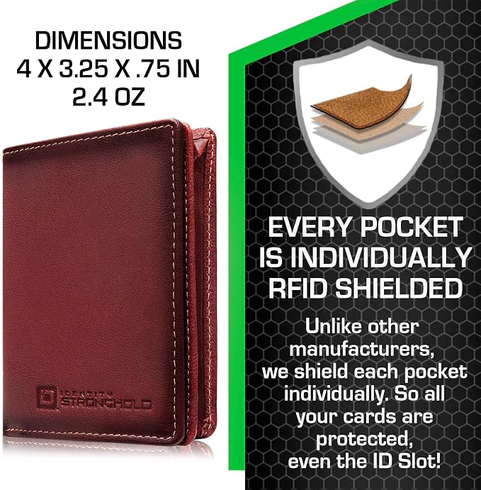 ID Stronghold Waltlet - RFID Blocking Bifold Wallet for Men with Magnetic Clasp - Red - Image 2