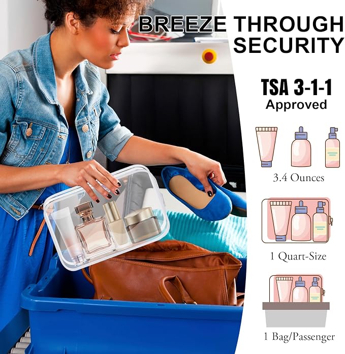 Clear Toiletry Bag, 12 Pack TSA Approved Toiletry Bag Carry on Travel Accessories Bag, Quart Size Bag for 3-1-1 Liquids Airport Airline Compliant Clear Makeup Bag with Metal Zipper (White Bags) - Image 4